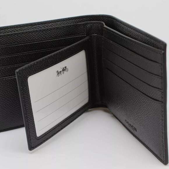 NWT COACH 3 IN 1 Compact ID Bifold Crossgrain Leather Men Wallet in Black F5911 - Picture 2 of 8